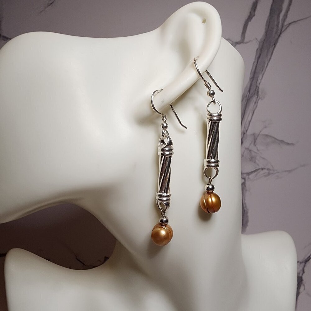 925 Silver Copper Pearl Drop Earrings